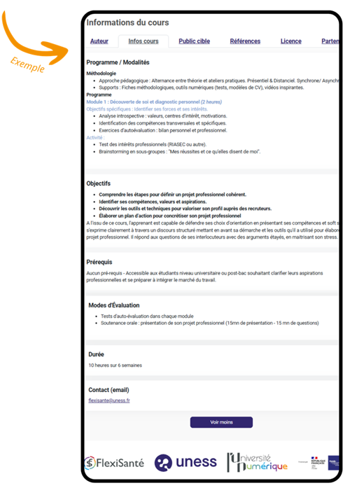 exemple utilisation du bloc infos-cours sur Moodle