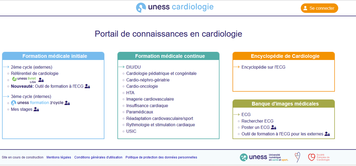 homepage uness cardiologie pour accès au module ecg