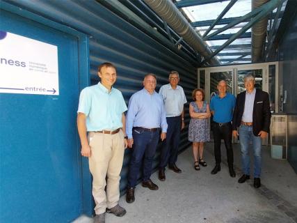 Gregory Mathes (DSI Uness), Jean-Charles Coutures (DSI adjoint Uness), Manuel Majada (secrétaire général Unisciel), Béatrice Boury (Directrice Uness), Jean-Marc Virey (vice-président d'Unisciel) et Olivier Palombi (vice-président Uness)  